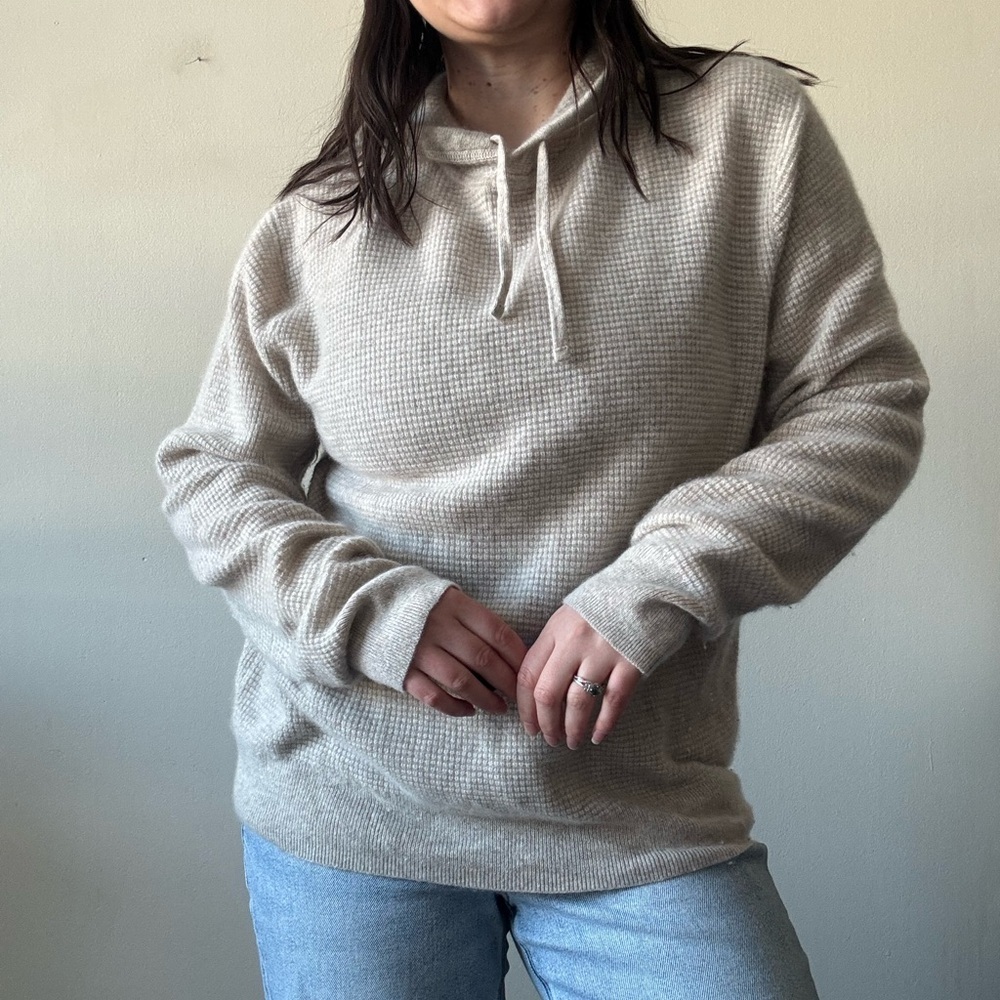 J. Crew Beige Cashmere Waffle Knit Hoodie - Picture 2 of 10